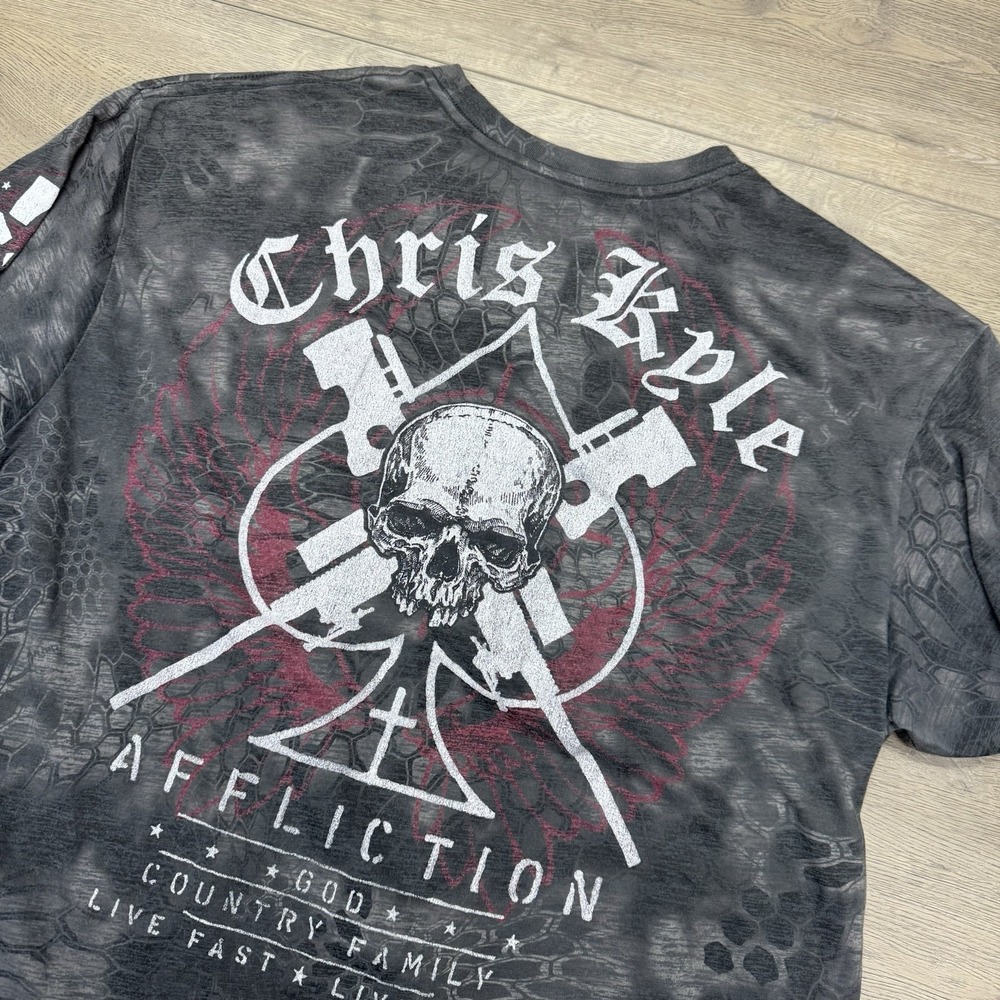 Affliction Chris Kyle American Sniper Kryptek T Shirt Men's Sz XXL Black Patriot